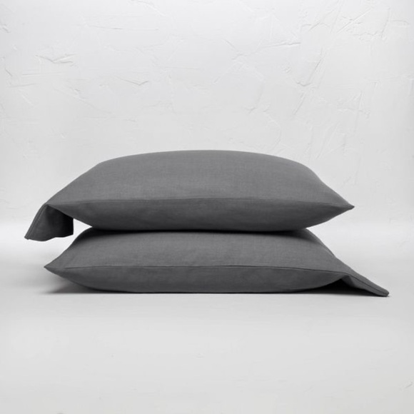 COPY - 100% Washed Linen Solid Pillowcase Set - Casaluna Gray King - Picture 1 of 5